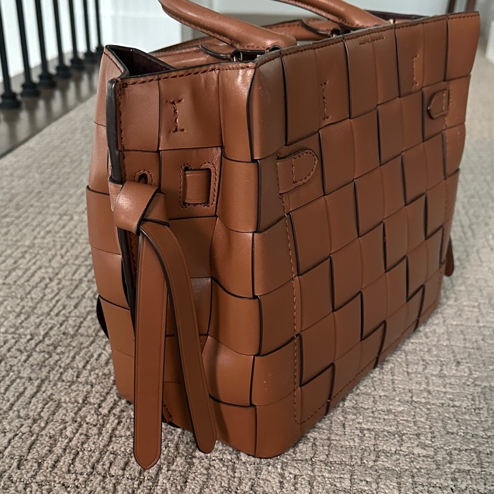 Michael Kors Woven Leather Satchel in Cognac Brown with Gold Hardware - Picture 5 of 12